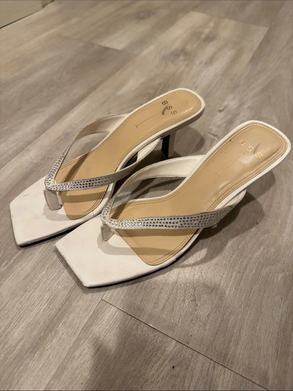 White Rhinestone Thong Heel Sandals - Women's Elegant Dress Heels